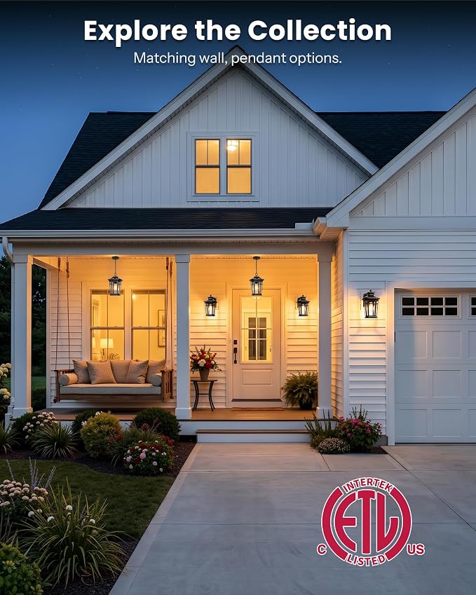 Gleamz Large Exterior Lighting Fixtures with GFCI Outlet, Oil Rubbed Bronze Dusk to Dawn Outdoor Lighting, Outdoor Porch Light for House, Garden, Doorway, Garage, Waterproof, Anti-Rust