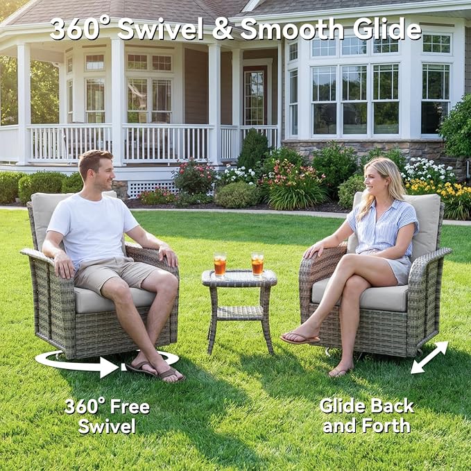 LazySunsets Luxury Patio Furniture Set，All-Weather Patio Sectional Sofas with Thickened Cushions, 9 Piece Outdoor Furniture Sectional Set with Swivel Rocker Chairs of 2，Grey