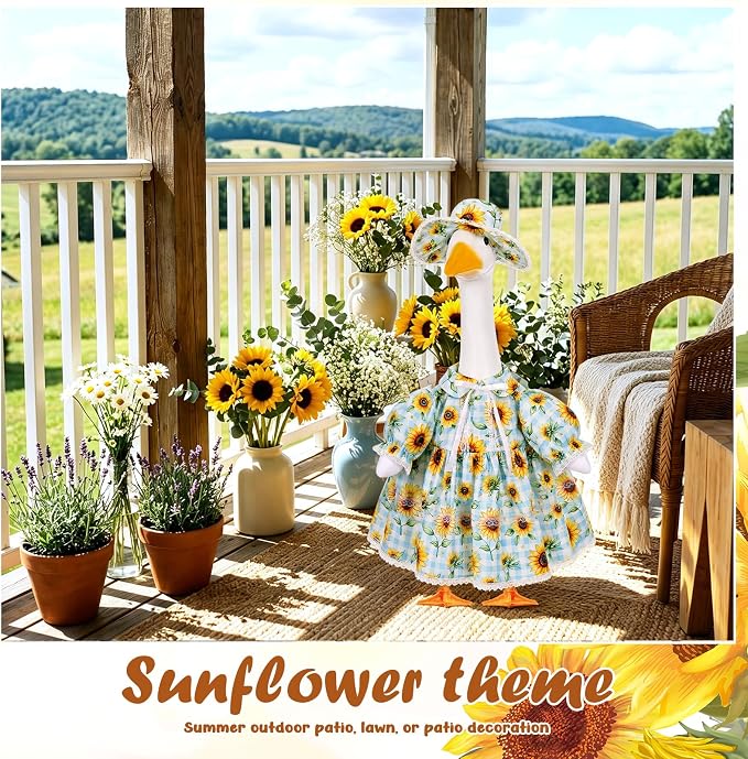 FuWeave Fall Porch Goose Outfit for Lawn Decor | Fits 23"/17" Lawn Plastic/Cement Statue Goose Costume Dress for Front Outdoor Courtyard Garden Patio Yard Decoration