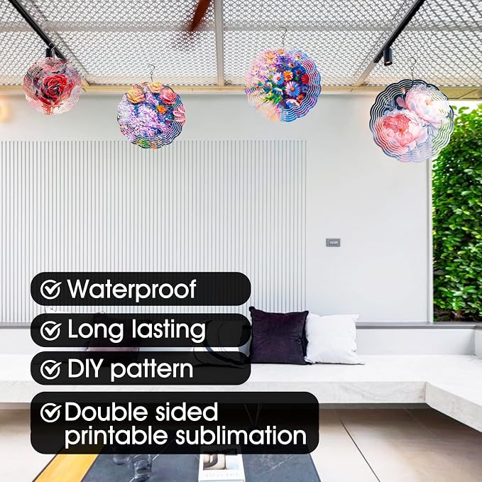 CHONOVO 5 Pack 6 Inch Sublimation Wind Spinner Blank | Double-Sided Sublimation, 3D Aluminum Metal, Easy Heat Transfer, Includes Hooks for Hanging Yard, Garden & Porch Decoration