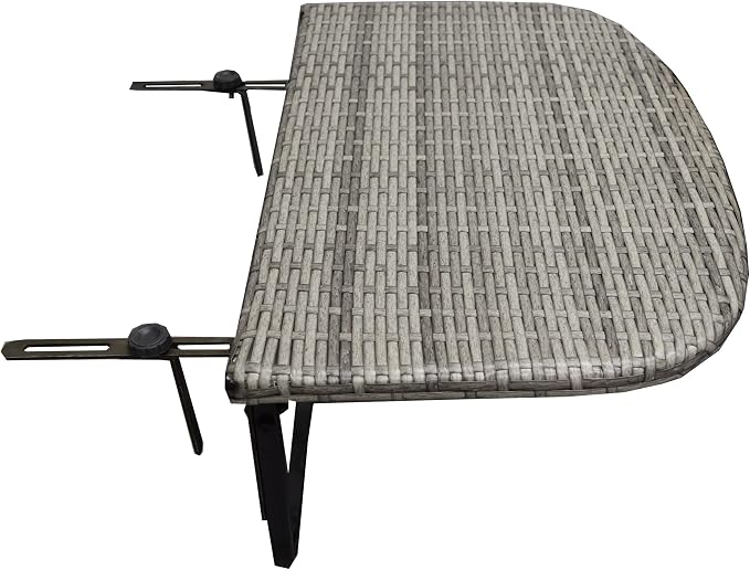 White Indoor and Outdoor Foldable Wicker Balcony Table with Metal Frame and Adjustable Clamps