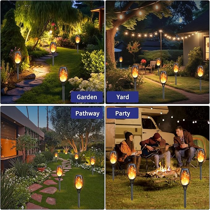 KYEKIO 12Pack Solar Torch Light with Flickering Flame for Halloween Decor | Solar Lights Outdoor for Halloween Decorations, Waterproof Solar Garden Lights, Solar Flame Lights for Pathway Yard Decor