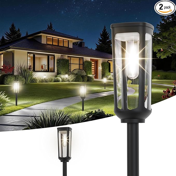 JEJOT Solar Pathway Lights Outdoor Waterproof, 2 Pack Solar Walkway Lights | Solar Light outdoor for Lawn Yard Garden Patio Driveway Decor Landscape, Cool White
