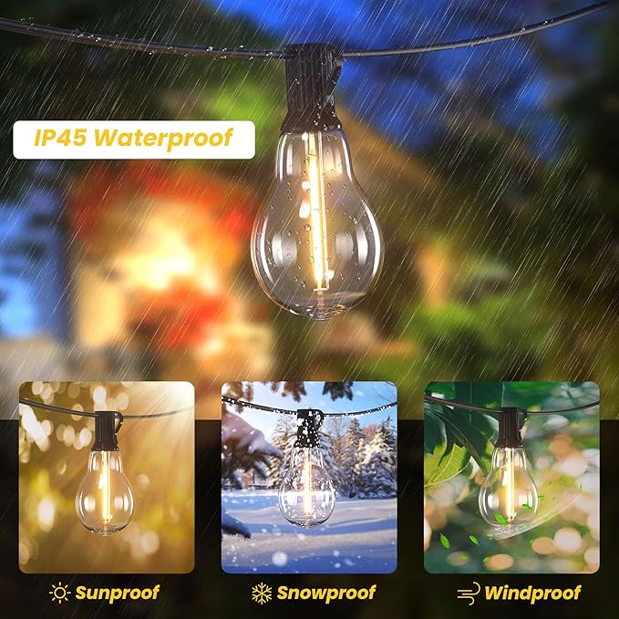 Outdoor String Lights 75FT Patio Light Waterproof for Backyard Porch Bistro | 2FT Bulbs Apart, 75 FT Connectable Outside Lighting with 38 Shatterproof Dimmable LED Edison Bulbs for Garden Balcony Party