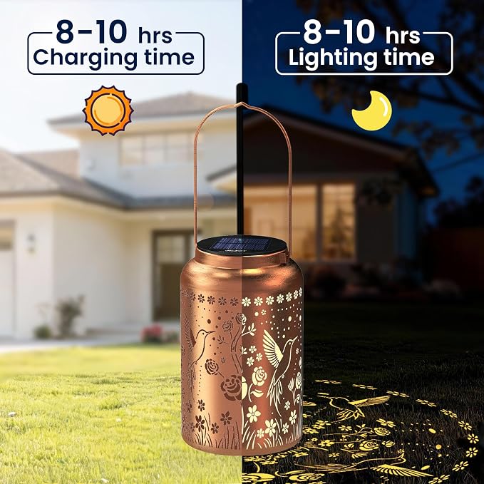 JEJOT Hummingbird Solar Lanterns Outdoor Waterproof,Birthday Gift for Women | Gifts for Mom Grandma, Metal Hanging Solar Light for Yard Garden Porch Landscape Deconration-2Pack