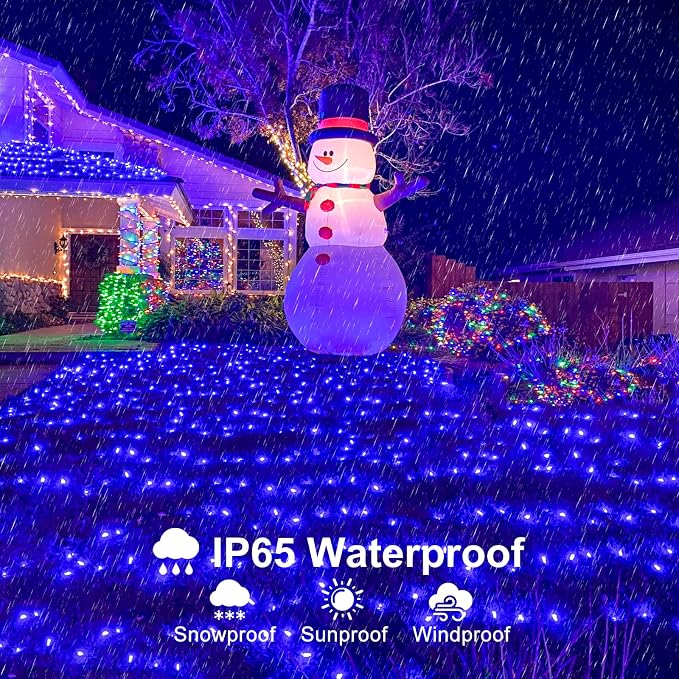 2 Pack Christmas Lights Outdoor, Total 200FT 600 LED Christmas Tree Lights | 1 Pack Blue & 1 Pack White, Plug in Waterproof 8 Modes String Lights for Outside Patio Garden Xmas Decorations