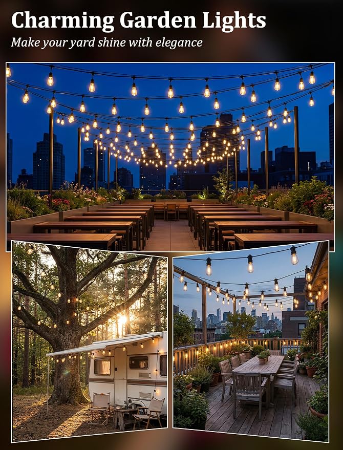 S14 Outdoor String Lights 100FT, Waterproof Patio Lights with 35 Shatterproof LED Bulbs (2 Spare), UL Certified Commercial Grade Black Wire Hanging Lights for Outdoor, Indoor, Backyard, Porch