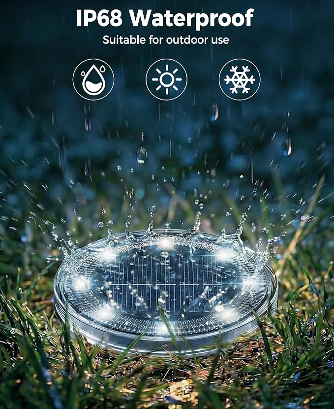 LOTMOS 20 Pack Solar Ground Lights Outdoor, 8 LED Solar Flat Lights IP68 Waterproof Disc Light, Landscape Lighting Solar Powered for Garden Yard Path Driveway Lawn Patio Walkway, Cool White