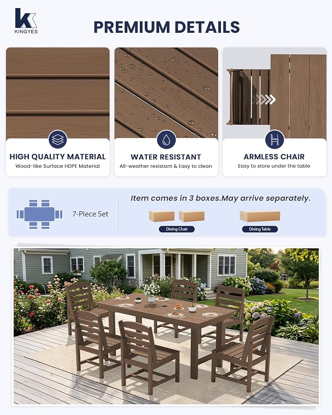 KINGYES Patio Armless Dinning Chairs Set of 2, HDPE All-Weather Outdoor Patio Chairs for Garden Backyard, Brown