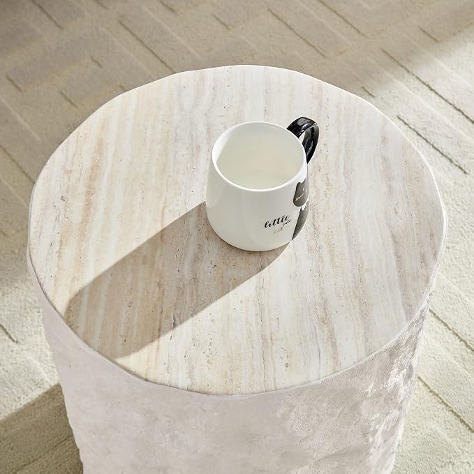 15.75 ''Round Coffee Table, Accent End Table for Living Room Office Apartment, Modern Minimalist Side Table with Faux Marble Pattern,No Need Assembly,Beige Ø15.74