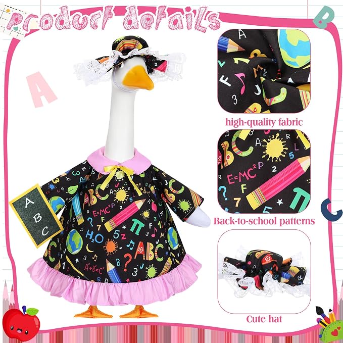 FuWeave Back to School Porch Goose Outfit Set for Plastic Statue Lawn Porch Goose Clothes with Schoolbag for Patio Decor