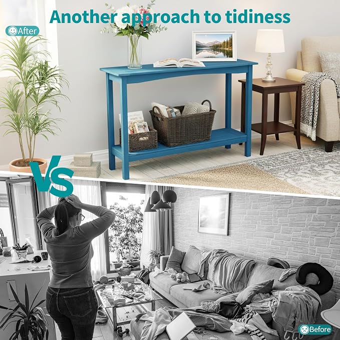 Outdoor Console Table, All-Weather 2-Tier Patio Console Table, Outside Plant Stand Table, Low Maintenance, Never Rot or Fade, HIPS Table for Indoor, Backyard, Garden, Entryway, Light Blue