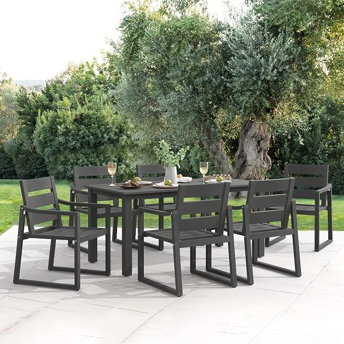 Cozyman HDPS 7-Piece Outdoor Patio Dining Set, All Weather Dining Table and Chairs, Resin Patio Furniture Dining Sets for Outdoor Indoor, Patio, Garden, Lawn, and Backyard, Dark Gray
