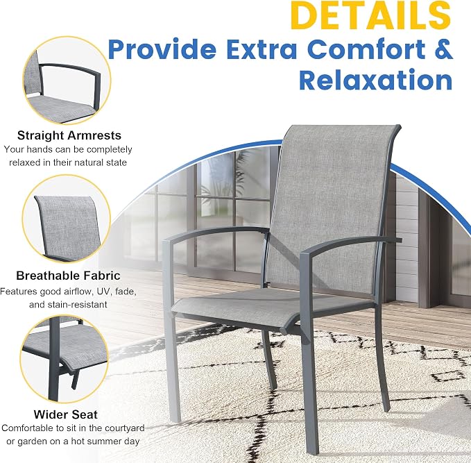 VICLLAX 7 Pieces Patio Dining Set for 6, 47.2" Round Outdoor Table and Chairs (4 Patio Fixed Chairs and 2 Swivel Chairs) for Deck Garden, Dark Grey