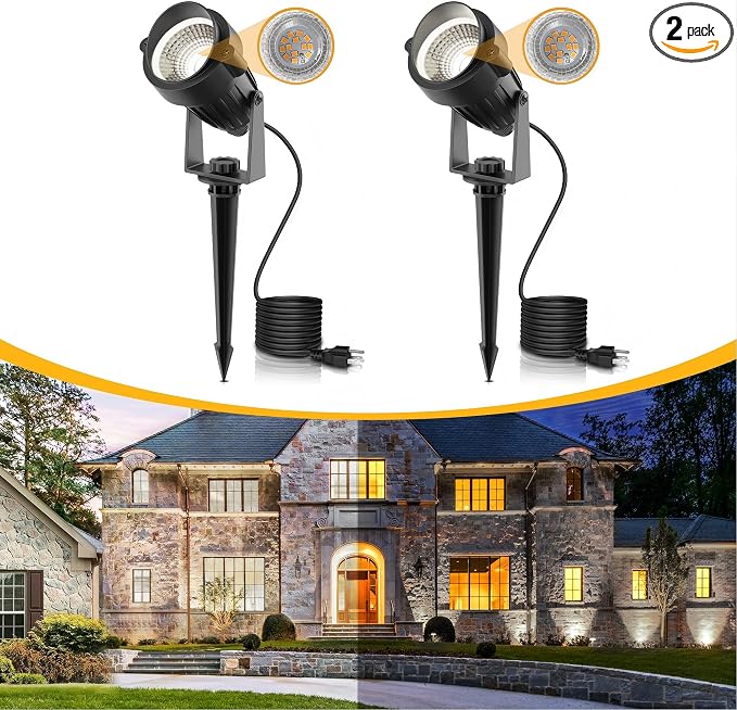 L LOHAS LED 5W Dusk to Dawn Outdoor Spotlight 6000K Landscape Light 2 Pack | Auto On/Off Outdoor Spotlights with Cool White Light, Ideal for Yard Lights, Garden Lighting, House and Pathway Decoration