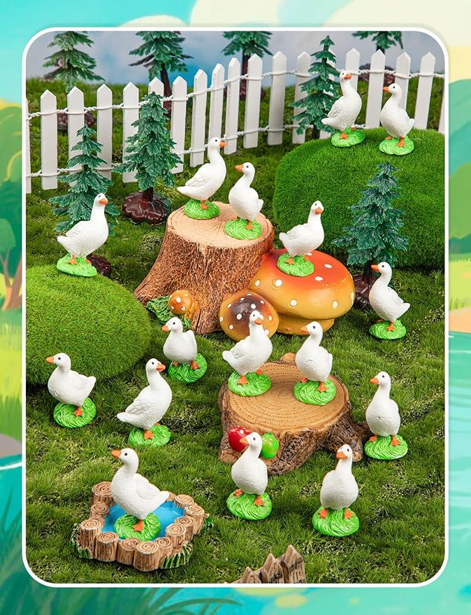 50pcs Mini Resin GooseT iny Animal Figurines Bulk | Small Desk Goose Decor for Garden Lawn Yard Micro Landscape Aquarium Potted Ornament DIY Craft