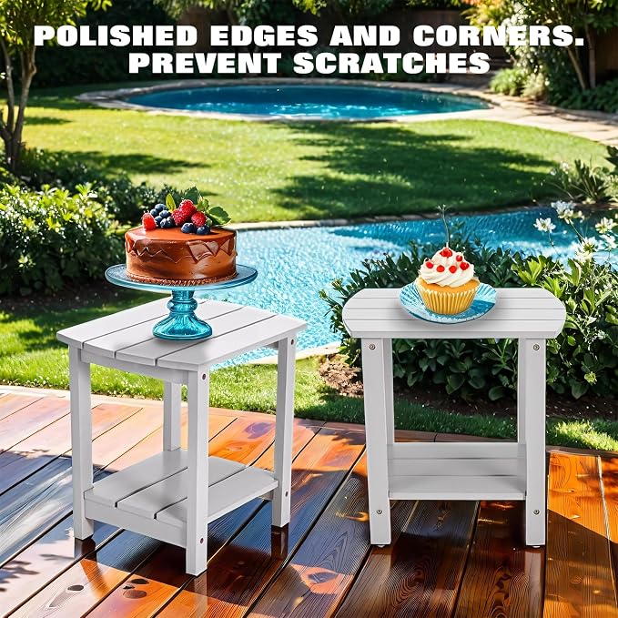 Outdoor Side Table, 2-Tier Small Outdoor Table for Patio, Adirondack Side Tables for Outside or Indoor (Concrete Grey, 16 * 12.25 * 16.75)
