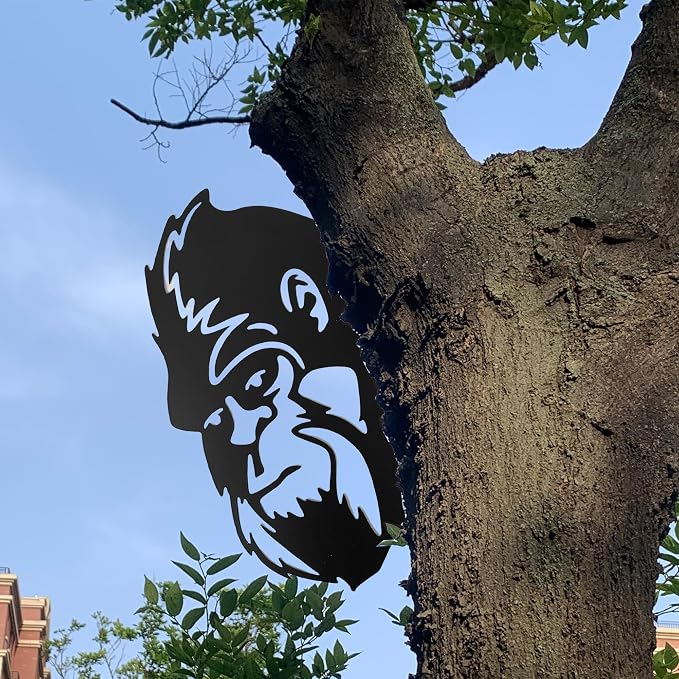 17.5x11.4 IN Sasquatch Peek Metal Sign Bigfoot Yard Decor | Funny Big Foot Animal Cutout Plaque Sculpture Silhouette Tree Fence Garden Patio House Wall Porch Man Cave Cabin
