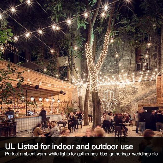 100FT G40 Globe String Lights, 2700K LED Outdoor Patio Lights String with 50 Dimmable Shatterproof Bulbs, Waterproof Connectable Hanging Lights for Backyard Porch Balcony Party, E12 Socket Base