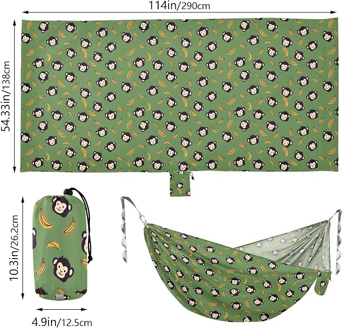 Camping Hammock Outdoor Hammocks for Outside Monkey Banana Green Beach Trees Portable Lightweight with Pockets Tree Straps Indoor