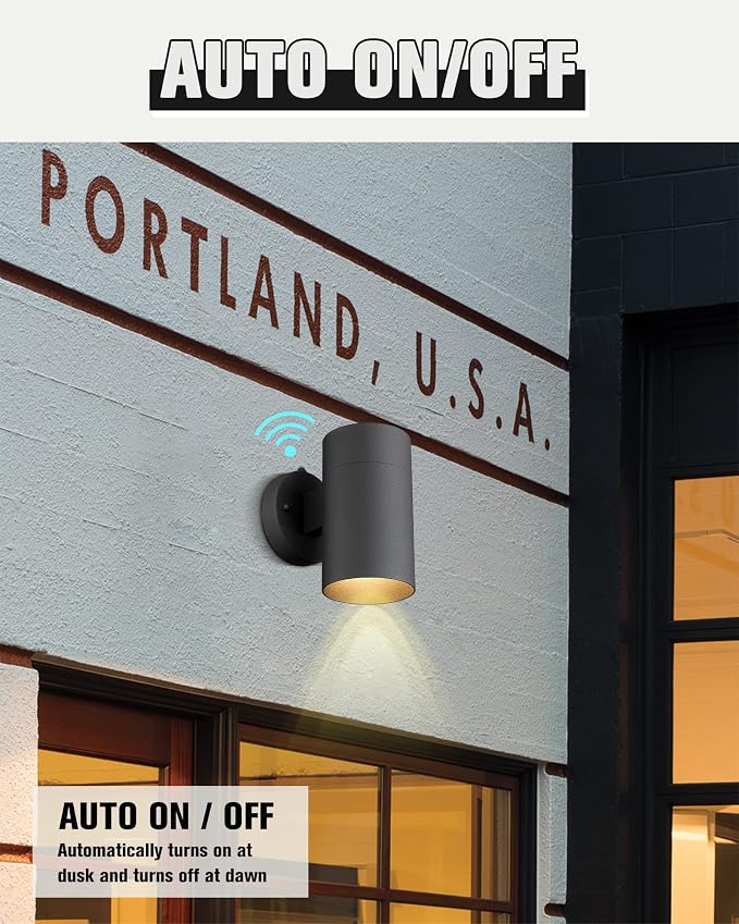 Ken & Ricky Dusk to Dawn Outdoor Wall Sconce Lights,Cylinder，Black ，4 PK | With Photocell Sensor,No Glare Exterior Lighting Fixtures,Outside Wall Light For House Front Porch Garage Patio Entryway