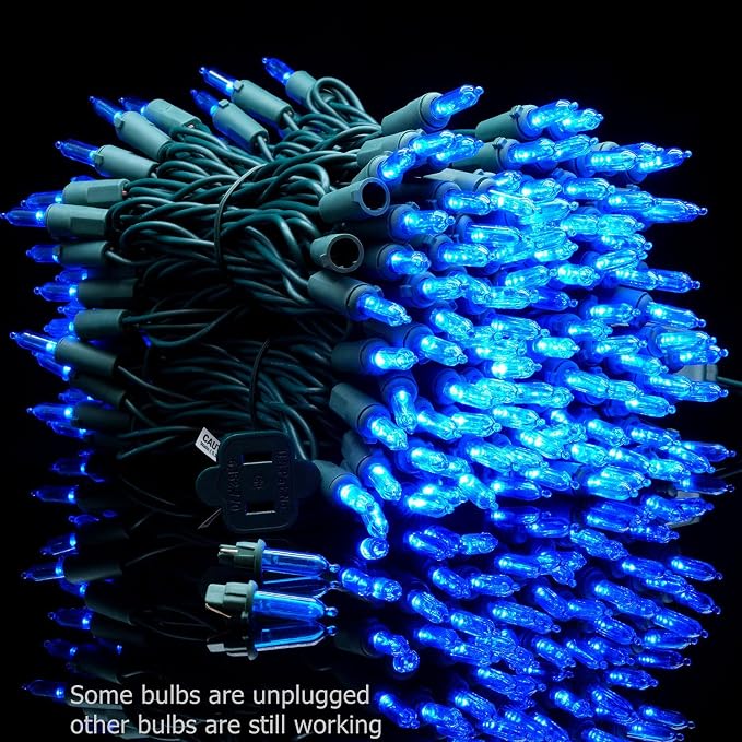 YULETIME 200 Blue LED Christmas Lights, 66 ft Green Wire UL String Light | True Blue, Stay Lit, End-to-End Connectable, UL Certified, Commercial Grade, 1-Strand 200 Lights, 4" Spacing