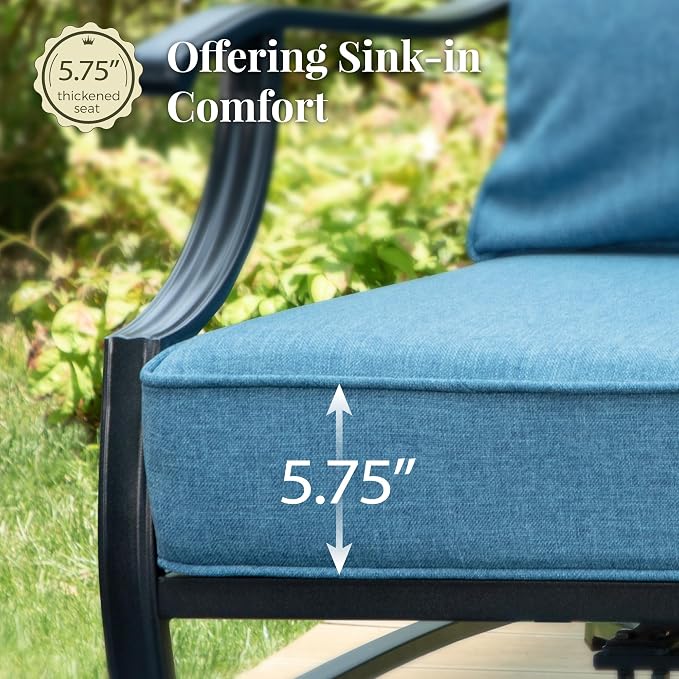 MIXPATIO Patio Furniture Set, 4 Pcs Metal Outdoor Conversation Set, 2 Single Chairs and 3 Seater Sofa with 5.75" Extra Thick Cushion and Gas Fire Pit Table for Backyard Deck, Navy Blue