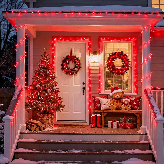 JMEXSUSS Connectable 33ft 100 LED Red Halloween String Lights Clear Wire | 8 Modes Room Red Lights Indoor Plug-in, Red Christmas String Lights Outdoor Waterproof for Xmas Bedroom, Party