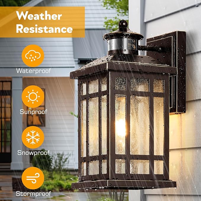 Adjustable Sensitivity Motion Sensor Outdoor Lights, 2 Packs Oil Rubbed Bronze Exterior Lighting Fixtures with Gold Trim, ORB Outdoor Garage Lights Wall Mount for House, Garage, Doorway, Coach