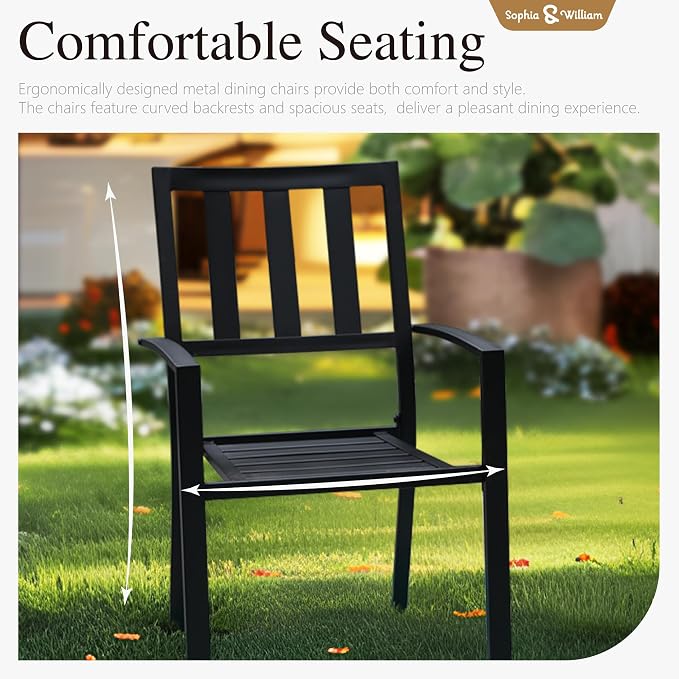 Sophia & William Patio Table and Chairs Set, Outdoor Dining Set for 6, 7 Piece Metal Patio Furniture, 64" Black Rectangular Table(Stripe)