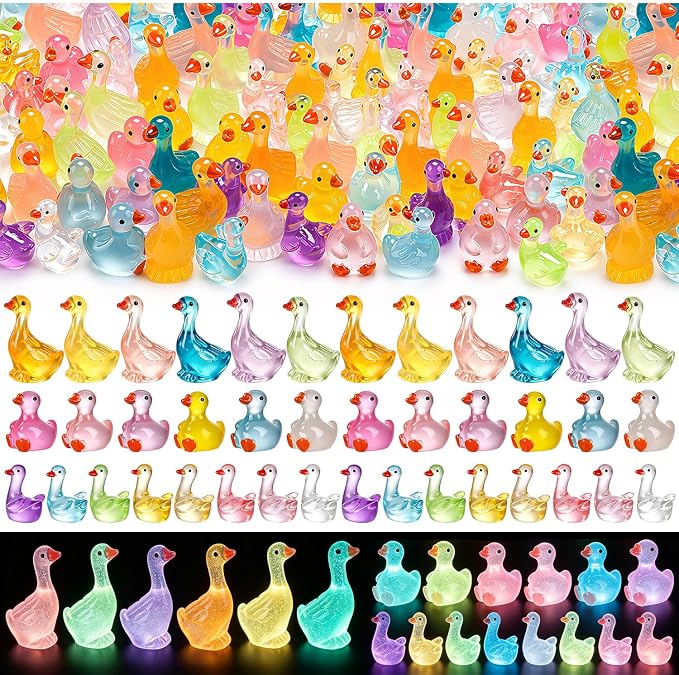 120Pcs Luminous Mini Resin Goose Figurines, 3 Styles | lGow in The Dark Tiny Goose Ornament for Garden, Landscape, Aquarium, Dollhouse, Birthday Party, Room Crafts Decor
