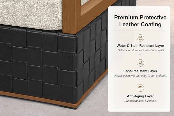 PURPLE LEAF Patio Furniture Set Ottoman Outdoor Sectional Sofa Patio Conversation Set with Olefin-Blend Fabric and Modern PU Leather Base, Patio Couch for Porch, Balcony, Garden, Black