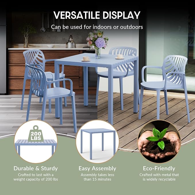 WestinTrends Playa 31.5" Iron Metal Frame Outdoor Square Patio Dining Table, French Blue
