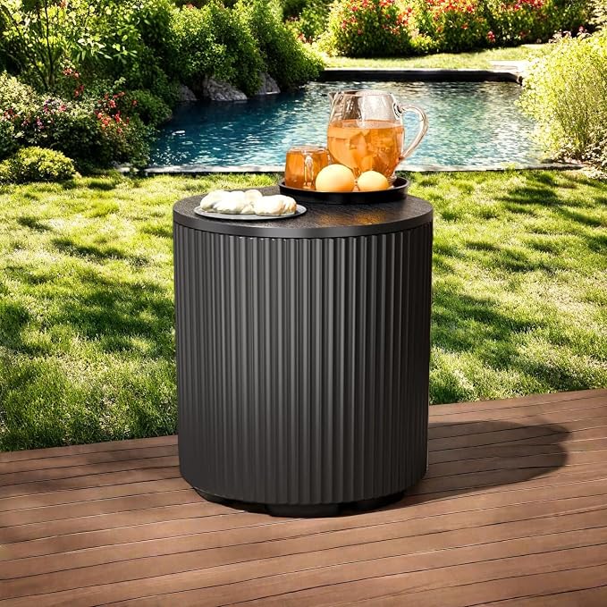 Patio Table, 2 PCS Ice Chest Storage, Portable Outdoor Bucket Cooler, 16.65in Outdoor Cooler Side Table - 2 in 1, Ice Chest Side for Parties Picnics Beach, Black