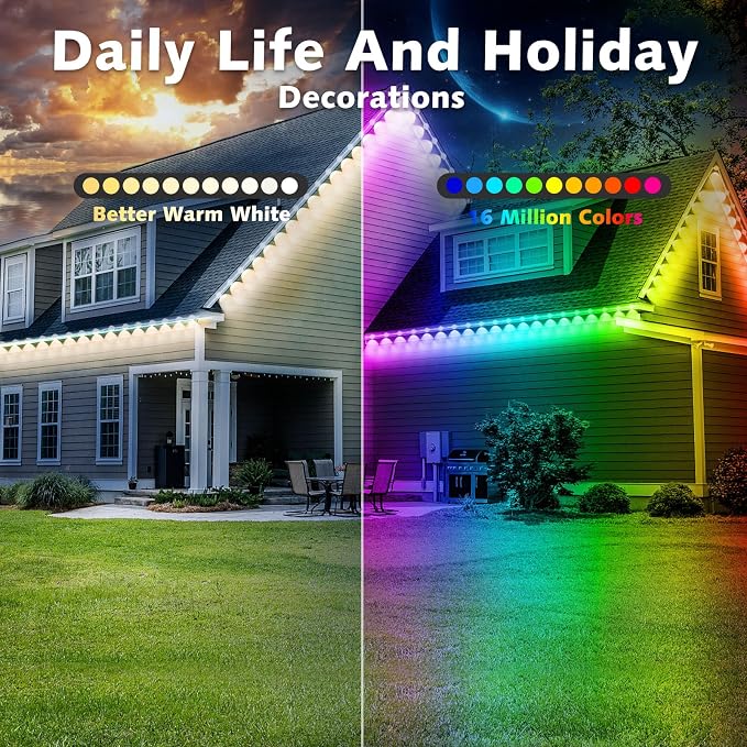SINLEY 100FT Permanent Outdoor RGB Lights,Waterproof Smart LED Eaves Lights with App/Remote Control,for Christmas and All Holiday Decor,Daily and Accent Lighting,House Roof and Garden Lighting