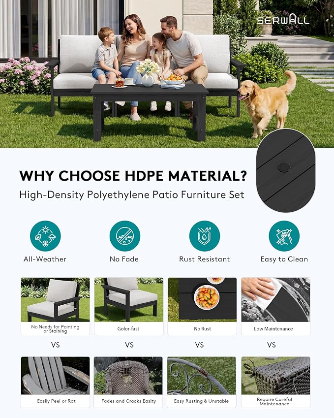 SERWALL HDPE Outdoor Couch with Coffee Table
