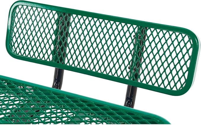 Global Industrial 46" Square Picnic Table with Backrests, Expanded Metal, Green Thermoplastic Coating, 1-1/2" Umbrella Hole, Outdoor-Rated, 1000 Lbs Capacity