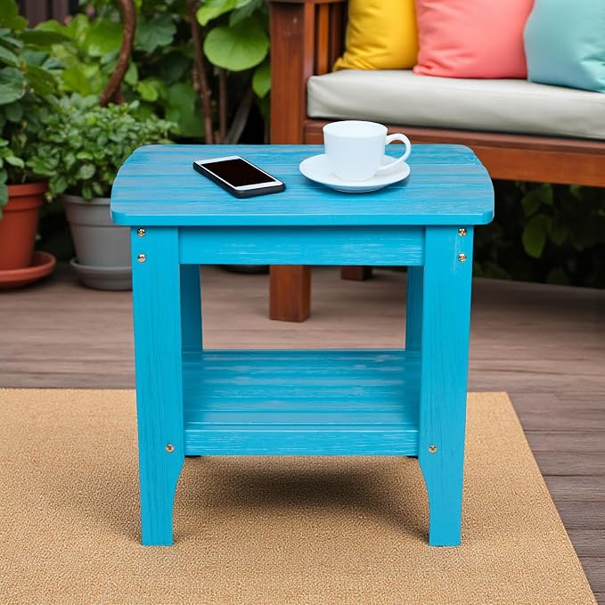 Shine Company Long Island Rectangular Solid Wood End Table, Outdoor Adirondack Side Table, Aqua