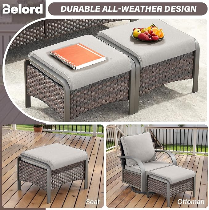 Belord 5-Piece Outdoor Patio Furniture Set All-Weather Wicker Couch with Swivel Rocker Outdoor Chairs and Multi-Functional Ottomans, Patio Conversation Set for Backyard Garden Balcony