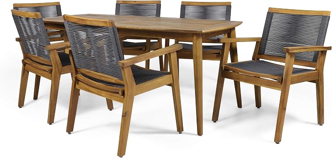 Christopher Knight Home Ashley Outdoor 7 Piece Acacia Wood Dining, Teak and Dark Gray