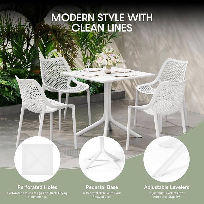 WestinTrends Playa 31.5" Square Plastic Outdoor Patio Dining Table for 4, White