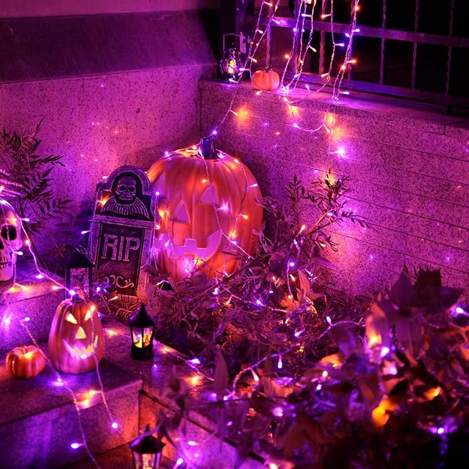 JMEXSUSS 600 LED Halloween Lights Outdoor, Orange Purple Halloween Lights | Orange and Purple String Lights Indoor Plug in Clear Wire for Halloween Tree Fireplace Garden Patio House Car Party Decor
