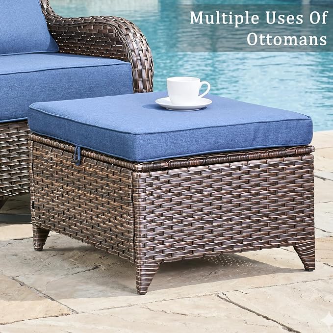 Luxury 6" Thick Cushion 11 Pieces Wicker Patio Furniture Set with High Back Swivel Rocker Chairs of 4, Outdoor Conversation Set with Patio Couch for Deck Porch Yard and Poolside