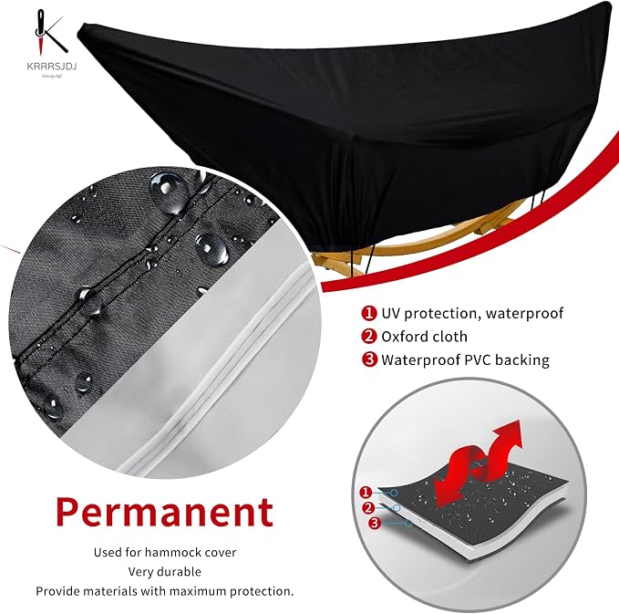 Waterproof Hammock Cover for 10-15FT Hammock Stand,Outdoor Hammocks Covers with Zip and Elastic Ropes,Windproof Hammocks Cover for Outside,420D Heavy Duty Oxford (Black,9-10foot)