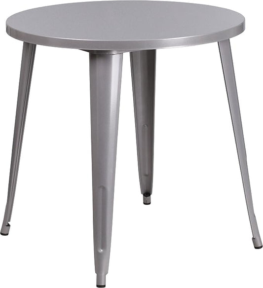 Flash Furniture Jeffrey Commercial Grade 30" Round Silver Metal Indoor-Outdoor Table
