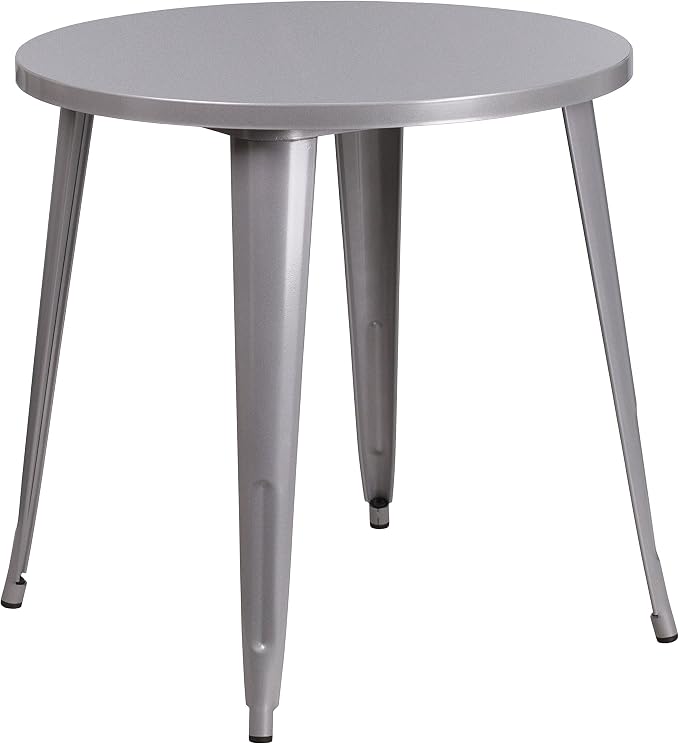 EMMA + OLIVER Commercial Grade 30" Round Silver Metal Indoor-Outdoor Table