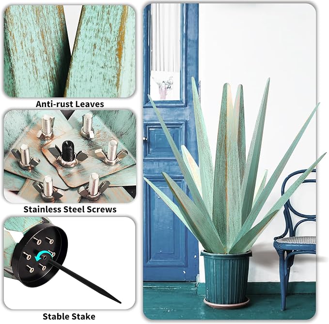 KODIBO 24" Metal Agave Plant Outdoor Decor, Large Yard Statue, Mint Green | Outdoor-Resistant Metal, Hand-Painted Finish, Tequila Rustic Sculpture, Garden Patio Lawn Ornament for Desert Landscaping