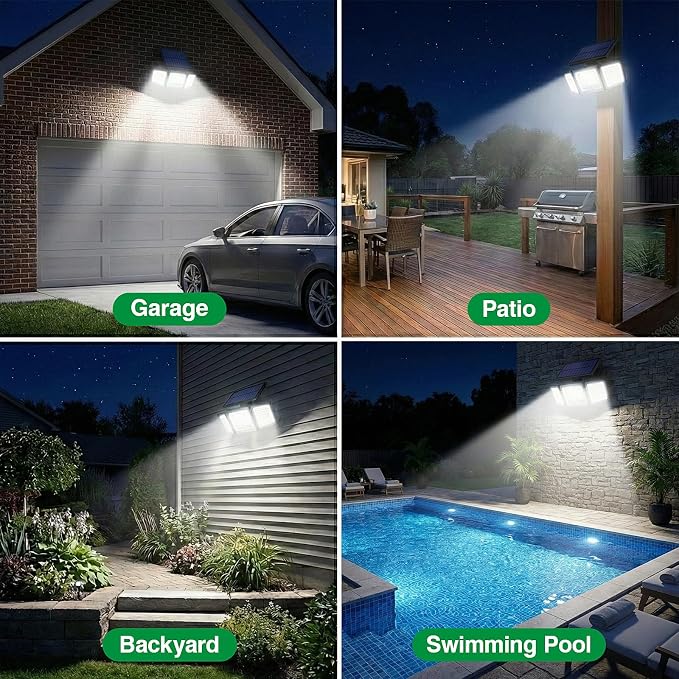 Solar Outdoor Lights Motion Sensor, 2500LM 286 LED Security Flood Lights with Visual Battery & Mode Display, 3 Lighting Modes, IP65 Waterproof 3-Head Wide Angle for Garage, Yard, Patio (2 Pack)