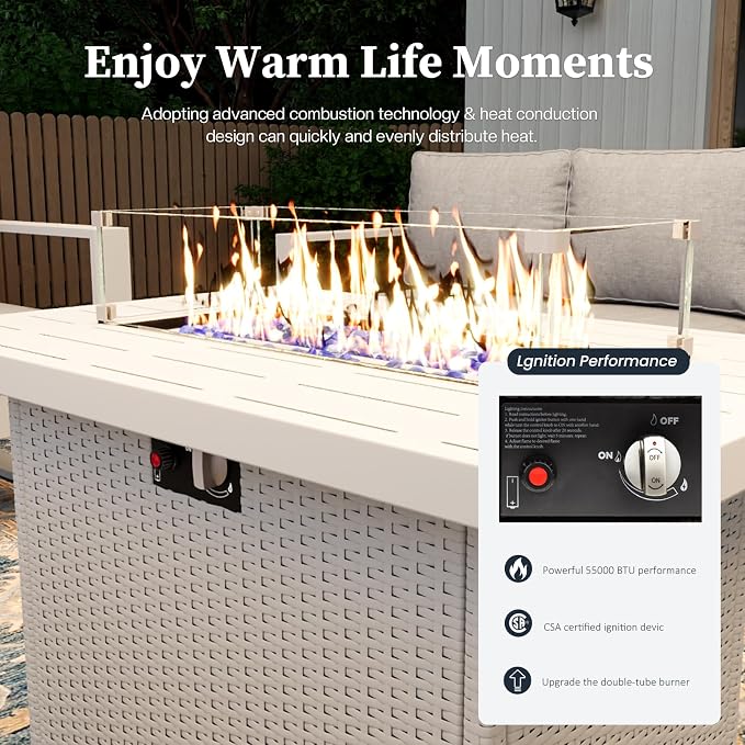 4 Piece Modern Aluminum Patio Furniture Set with Fire Pit Table, Outdoor Patio Sectional Conversation Metal Seating Sets with Olefin Cushion