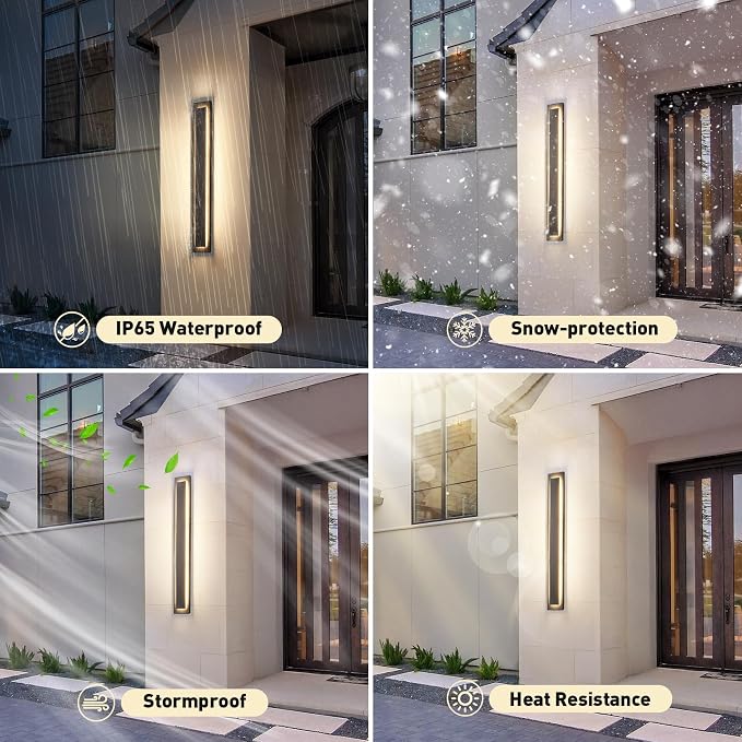 24 in Long Outdoor Wall Lights Modern Exterior Wall Light,36 W | Black Outside Light Fixtures For House,Patio,Front Porch, Included LED 3000K Warm White Light Bead,Waterproof, ,2 Pack